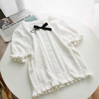 Short-sleeve Button Knit Top White - One Size