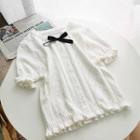Short-sleeve Button Knit Top White - One Size
