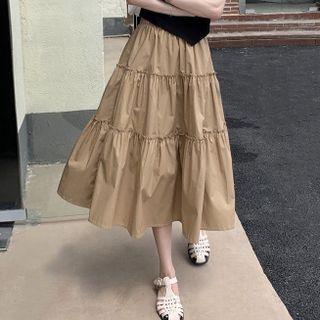 Irregular Cropped T-shirt / Tiered Midi A-line Skirt