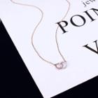 Alloy Interlocking Rhinestone Hoop Pendant Necklace Rose Gold - One Size