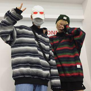 Couple Matching Mock Neck Striped Sweatshirt