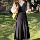 V-neck Pleated Midi A-line Overall Dress