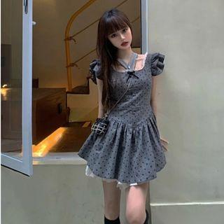 Sleeveless Dotted Ruffled A-line Dress
