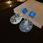 Glass Drop Earring 1 Pair - Gold & Blue & White - One Size