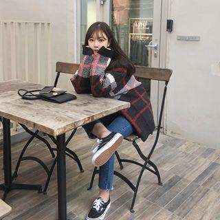 V-neck Checked Wool Blend Cardigan