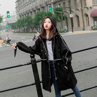 Contrast Trim Hooded Midi Coat