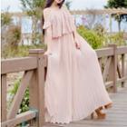 Shoulder Cut Out Pleated Maxi Dress