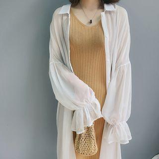 Frill Trim Buttoned Chiffon Light Jacket