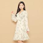Frilled-detail Wrap-front Pattern Dress