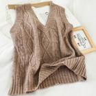 Cable Knit Vest Khaki - One Size