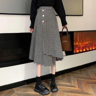 High-waist Plaid Asymmetrical Midi Skirt
