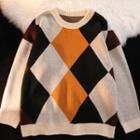 Argyle Sweater Black & White & Yellow - One Size