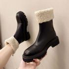 Fleece Panel Block-heel Short Boots