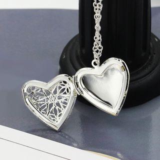Hollow Heart Pendant Necklace 5858 - 01 - Silver - One Size