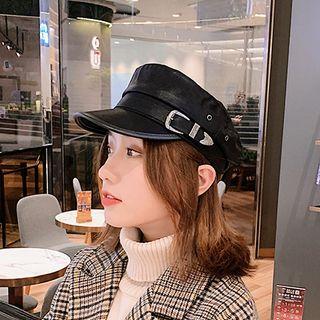 Belt Faux Leather Military Cap Black - One Size