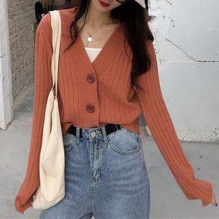 Long-sleeve V-neck Cropped Knit Cardigan