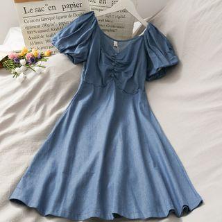 Boatneck Ruched A-line Dress