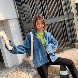 Strappy-back Denim Trucker Jacket Blue - One Size