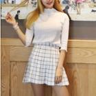Tie-waist Gingham Pleated Midi Skirt
