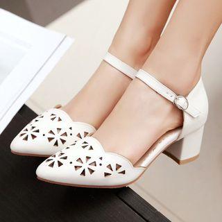 Perforated Chunky Heel Pointed Sandals