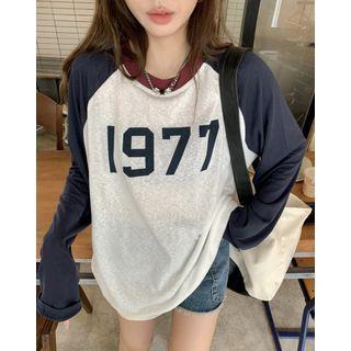 Long-sleeve Numbering T-shirt White & Dark Blue - One Size