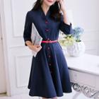 Long-sleeve Buttoned A-line Dress (not With Belt)