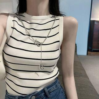 Striped Tank Top / Denim Mini A-line Skirt
