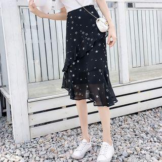 Star Print Ruffle A-line Chiffon Skirt