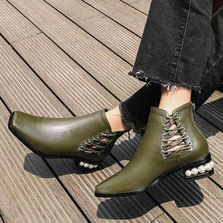 Genuine Leather Lace Up Short Boots