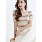 U-neck Multicolor-stripe Knit Top
