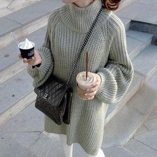 Turtleneck Lantern-sleeve Long Sweater