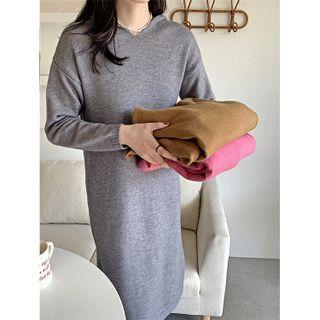 Long-sleeve Plain Hooded Sweater Dress