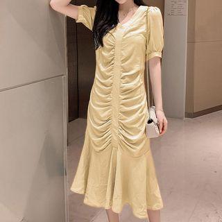 Short-sleeve Crinkled Midi Mermaid Dress