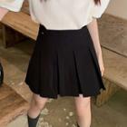 Puff-sleeve Collar Contrast Trim T-shirt / Mini Pleated Skirt