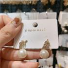 Rhinestone Leaf Faux Pearl Stud Earring 1 Pair - Earring - Silver Pin - Leaf - Faux Pearl - Gold - One Size