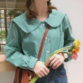 Peter Pan Collar Gingham Long-sleeve Shirt