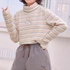 Unicorn Embroidered Striped Fleece-lining Pullover