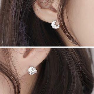 925 Sterling Silver Rhinestone Moon & Planet Earring As Shown In Figure - One Size