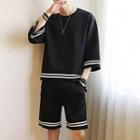 Set: Contrast Trim 3/4 Sleeve T-shirt + Shorts