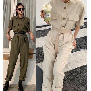 Set: Short-sleeve Jumpsuit + Belt