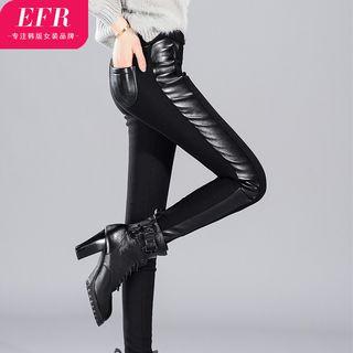 Fleece-lined Faux Leather Slim Fit Pants