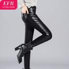 Fleece-lined Faux Leather Slim Fit Pants