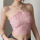 Faux Pearl Halter-neck Floral Camisole Top