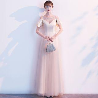 Short-sleeve Off-shoulder A-line Evening Gown