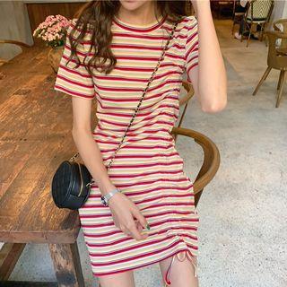 Drawstring Short-sleeve Shift Dress