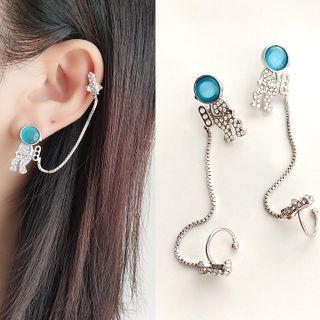 Astronaut Chained Ear Stud / Clip On Earring