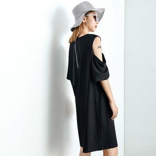 Zipper-shoulder & Back T-shirt Dress