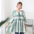 Tassel-neck Patterned Empire Top