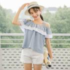 Short-sleeve Cold-shoulder Ruffle Blouse As Shown In Figure - One Size