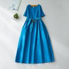 Short-sleeve V-neck Loose-fit A-line Dress
